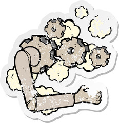 retro distressed sticker of a cartoon robotic arm