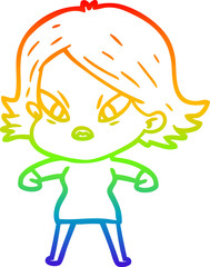 rainbow gradient line drawing cartoon stressed woman