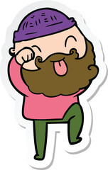 sticker of a man with beard sticking out tongue