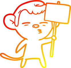 warm gradient line drawing cartoon suspicious monkey with signpost