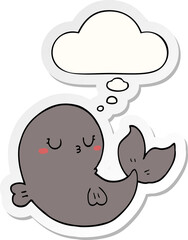 cute cartoon whale and thought bubble as a printed sticker