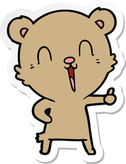 sticker of a happy laughing cartoon bear