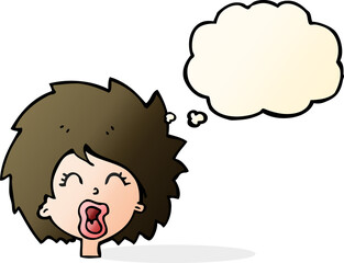cartoon woman screaming with thought bubble