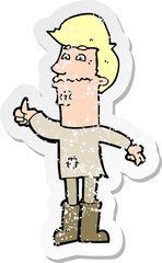 retro distressed sticker of a cartoon nervous man
