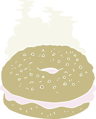 flat color illustration of a cartoon bagel