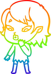 rainbow gradient line drawing cute cartoon vampire girl