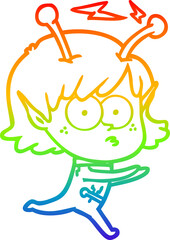 rainbow gradient line drawing cartoon alien girl