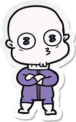 sticker of a cartoon weird bald spaceman