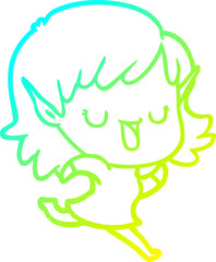 cold gradient line drawing cartoon elf girl