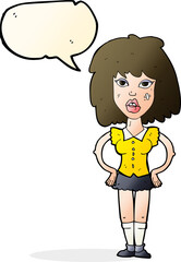 cartoon woman been in fight with speech bubble
