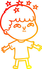 warm gradient line drawing cartoon amazed boy