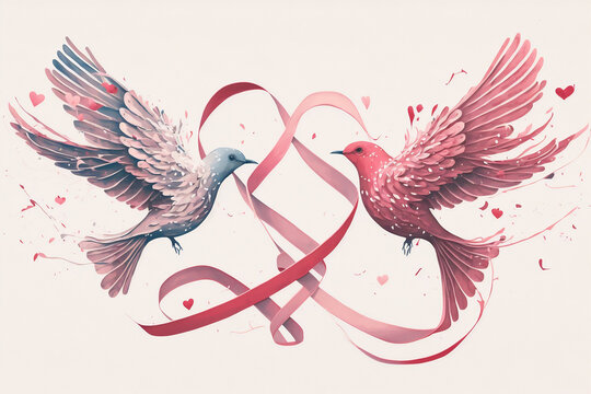 zakochane ptaszki - ślubne zaproszenie, illustracja, lovebirds - wedding invitation, illustration - AI Generated