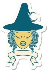 half orc witch character face with banner sticker