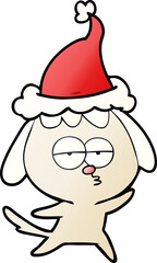gradient cartoon of a bored dog wearing santa hat