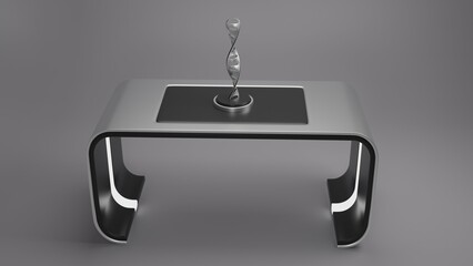 sci fi table on the scientific medical spiral genetic DNA 3d illustration rendering 3d icon isolated with gray background