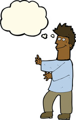 cartoon happy man with thought bubble