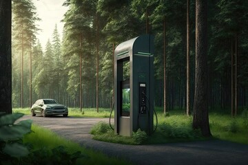 Vehicle EV charging station. Generative AI