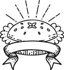 banner with black line work tattoo style amazing pie