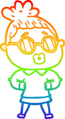 rainbow gradient line drawing cartoon woman wearing spectacles