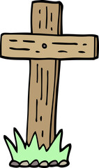 hand drawn doodle style cartoon wooden cross