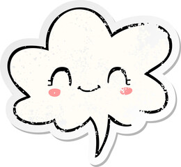 cute cartoon face and speech bubble distressed sticker