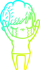 cold gradient line drawing cartoon woman crying