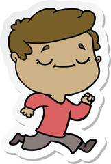 sticker of a cartoon peaceful man running