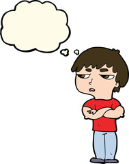 cartoon annoyed boy with thought bubble
