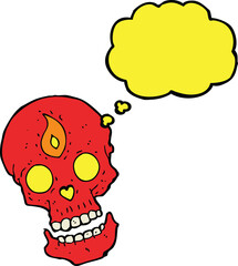 cartoon mystic skull with thought bubble