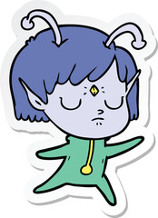 sticker of a cartoon alien girl