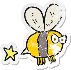 retro distressed sticker of a cartoon angry bee