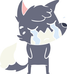 crying fox flat color style cartoon
