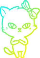 cold gradient line drawing cute cartoon cat