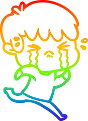 rainbow gradient line drawing cartoon boy crying