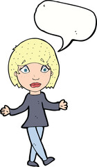 cartoon surprised woman with speech bubble
