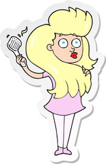 sticker of a cartoon woman brushing hair