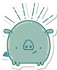 sticker of tattoo style pig character