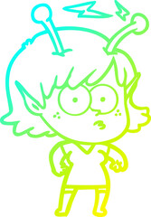 cold gradient line drawing cartoon alien girl