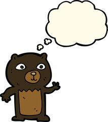 cartoon waving black bear cub with thought bubble
