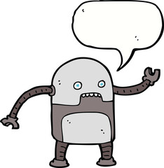 funny cartoon robot with speech bubble
