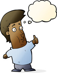 cartoon man giving thumbs up sign with thought bubble