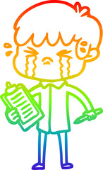 rainbow gradient line drawing cartoon boy crying