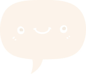 cartoon cute happy face and speech bubble in retro style