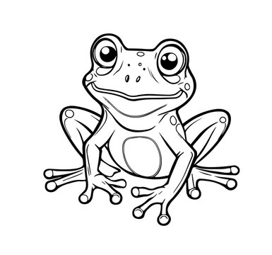 Cartoon frog in black and white style for coloring. Vector illustration