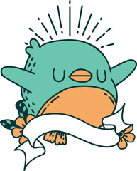 banner with tattoo style flapping robin