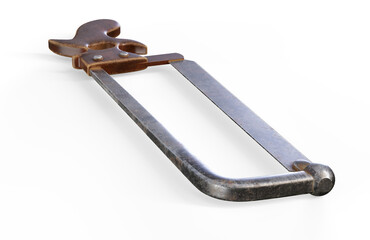 Hand-held jigsaw for wood cutting, isolated on white background, fretsaw. Manual joiner's tool. Jig...
