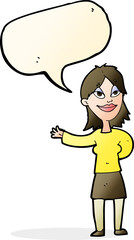 cartoon woman gesturing to show something with speech bubble