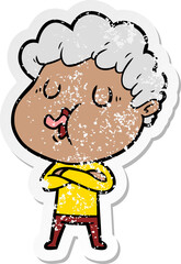 distressed sticker of a cartoon man singing