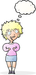 cartoon excited woman with thought bubble