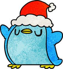 christmas textured cartoon of kawaii penguin